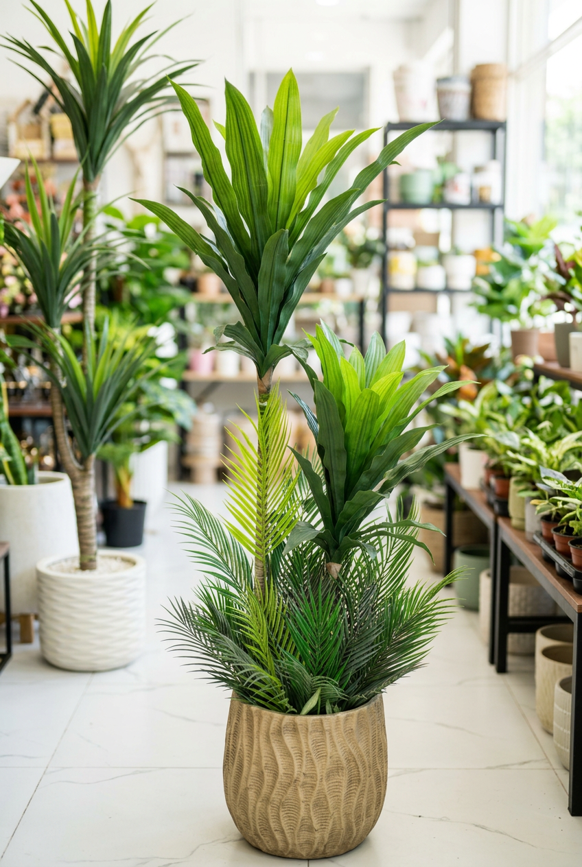 Mixed-Leaf Decorative Plant in Tan Planter | Happy Gift