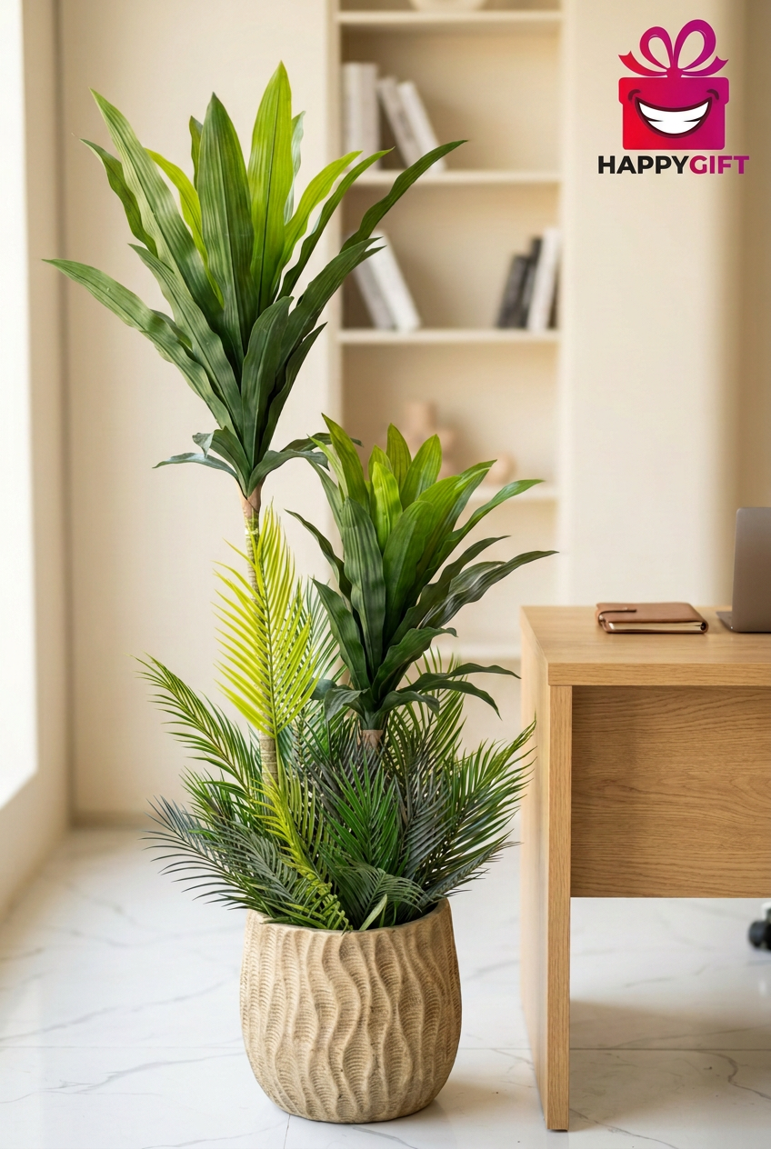 Mixed-Leaf Decorative Plant in Tan Planter | Happy Gift
