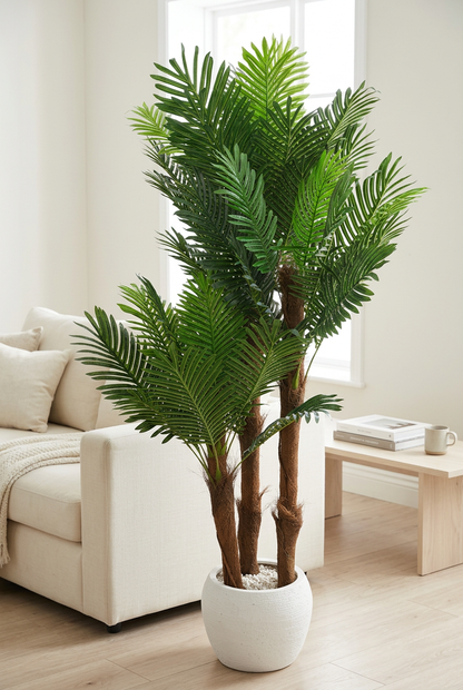 Multi-Trunk Decorative Palm in White Planter | Happy Gift