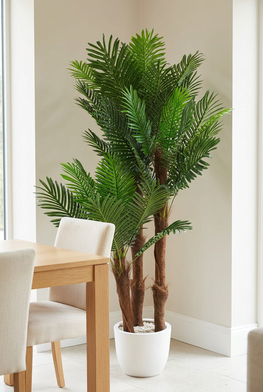Multi-Trunk Decorative Palm in White Planter | Happy Gift
