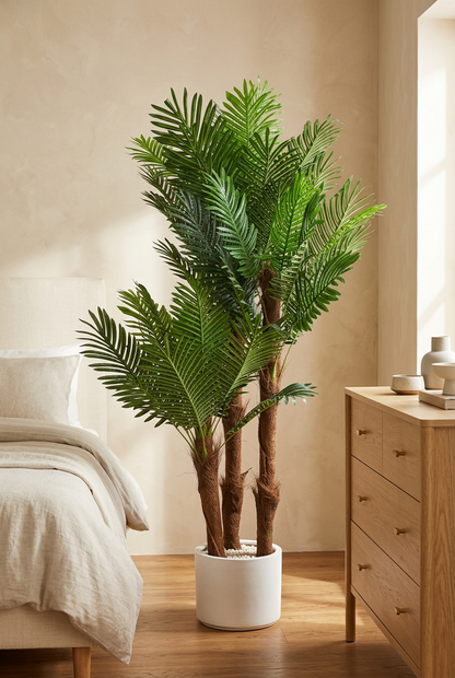 Multi-Trunk Decorative Palm in White Planter | Happy Gift