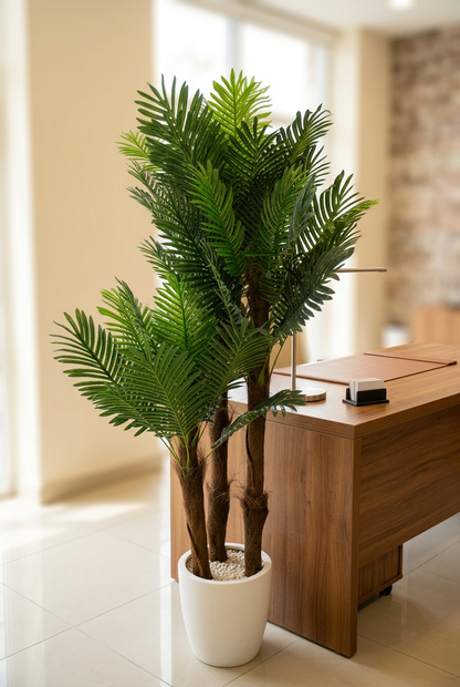 Multi-Trunk Decorative Palm in White Planter | Happy Gift