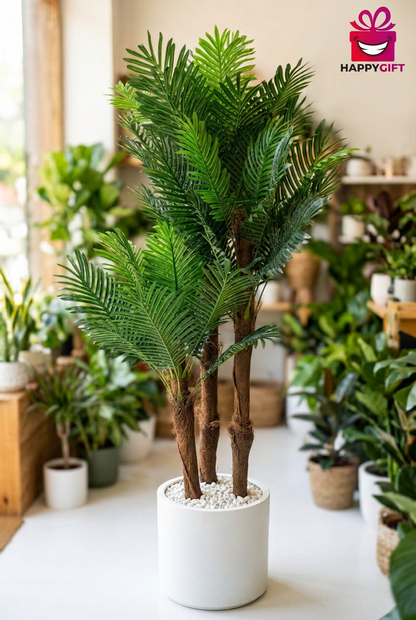 Multi-Trunk Decorative Palm in White Planter | Happy Gift
