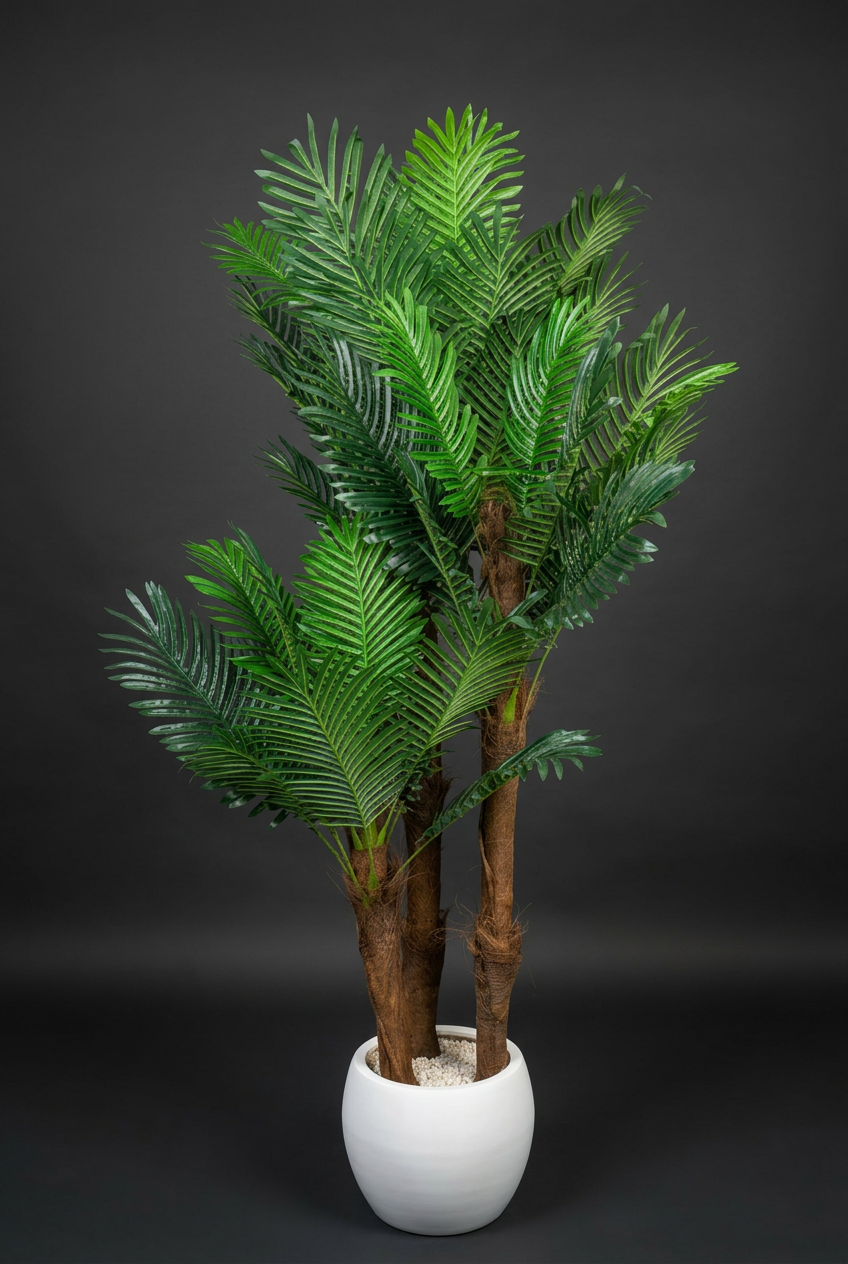 Multi-Trunk Decorative Palm in White Planter | Happy Gift