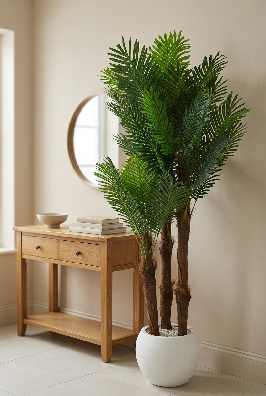 Multi-Trunk Decorative Palm in White Planter | Happy Gift