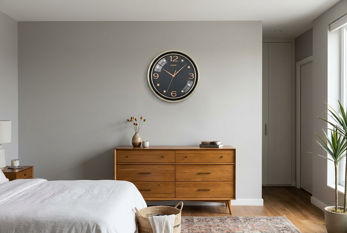 Round Wall Clock with Charcoal Dial & Metallic Rim | Happy Gift