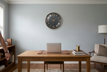 Round Wall Clock with Charcoal Dial & Metallic Rim | Happy Gift