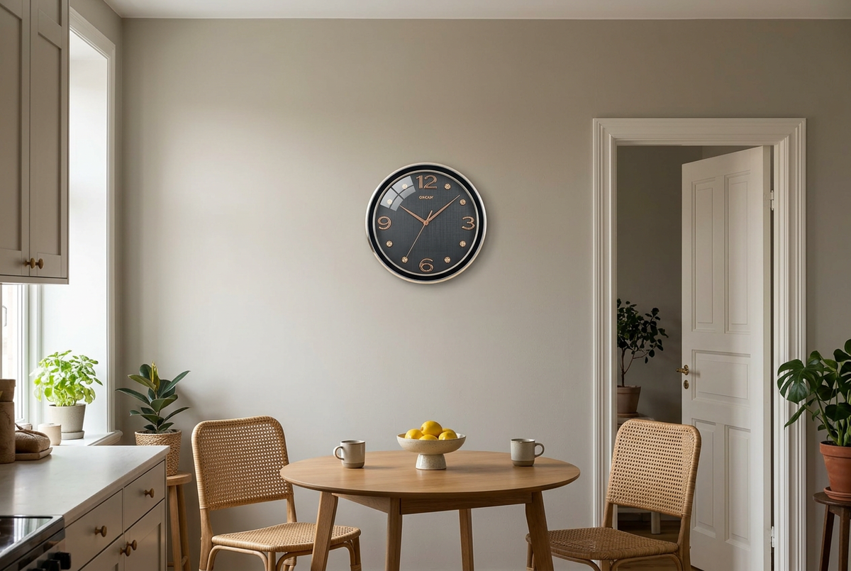 Round Wall Clock with Charcoal Dial & Metallic Rim | Happy Gift