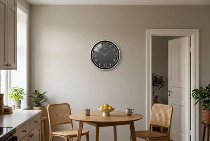 Round Wall Clock with Charcoal Dial & Metallic Rim | Happy Gift