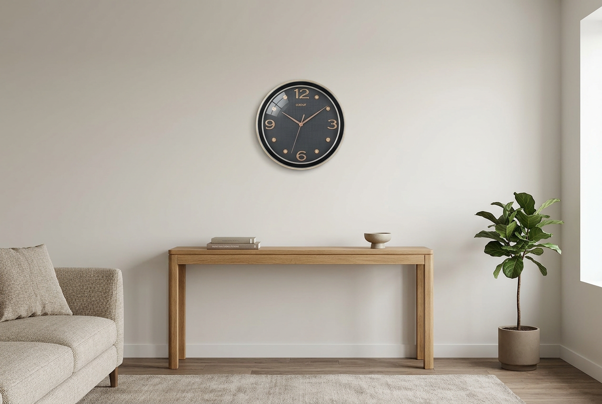 Round Wall Clock with Charcoal Dial & Metallic Rim | Happy Gift