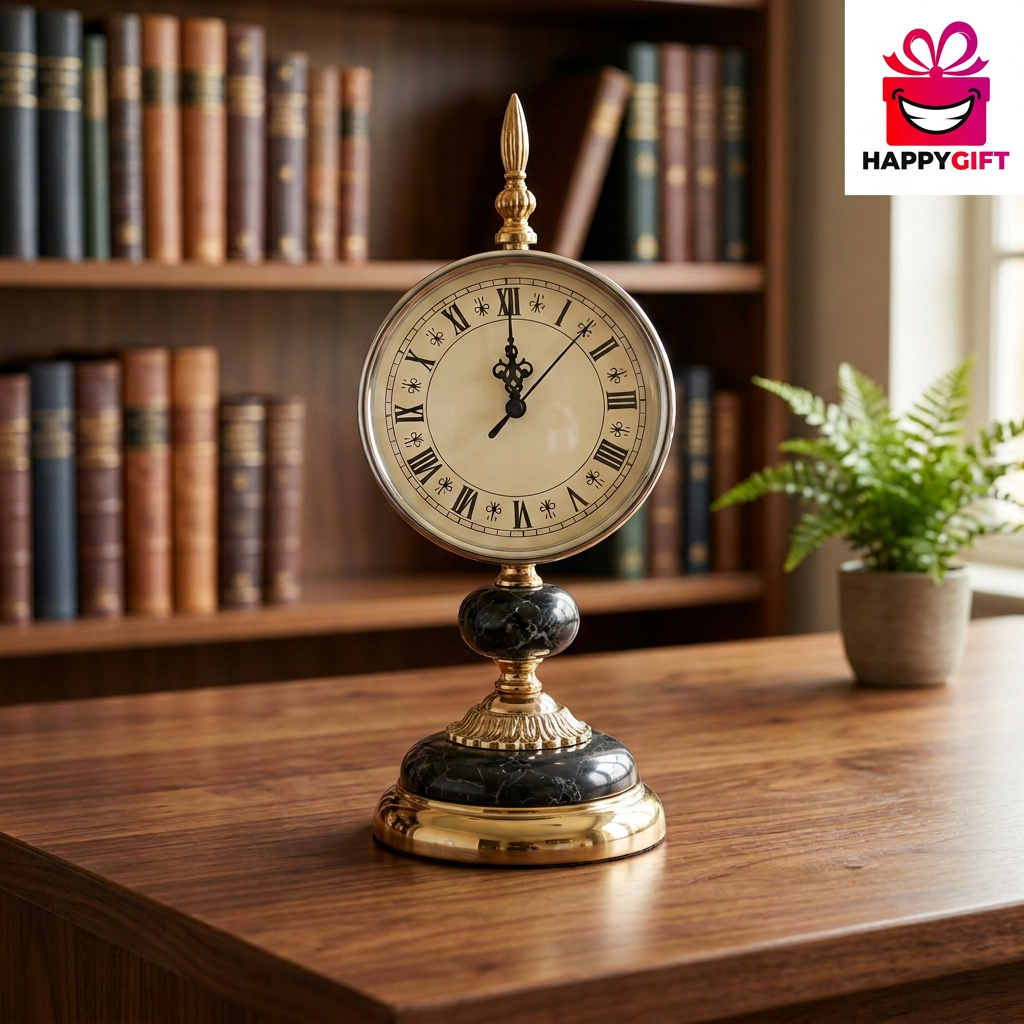 Gold & Black Roman Numeral Pedestal Table Clock | Happy Gift