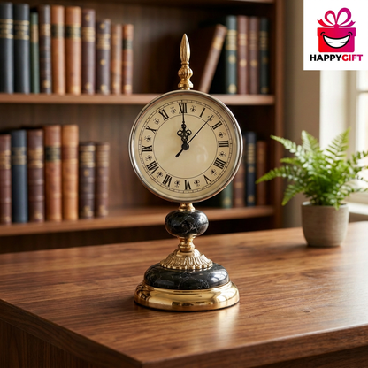 Gold & Black Roman Numeral Pedestal Table Clock | Happy Gift