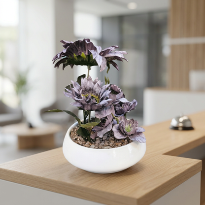 Purple Artificial Flower Arrangement in White Bowl Pot | Happy Gift
