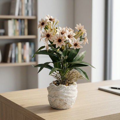 Blush Artificial Daisy Flower Arrangement in Textured Pot | Happy Gift