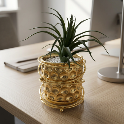 Artificial Green Plant in Decorative Gold Planter | Happy Gift