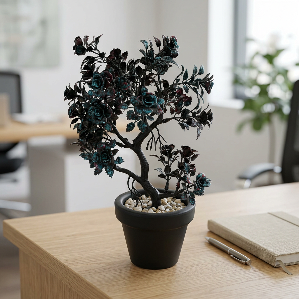 Artificial Miniature Decorative Tree in Black Pot | Happy Gift