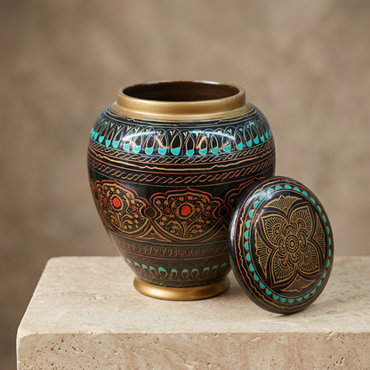 Black & Gold Decorative Jar with Lid | Happy Gift
