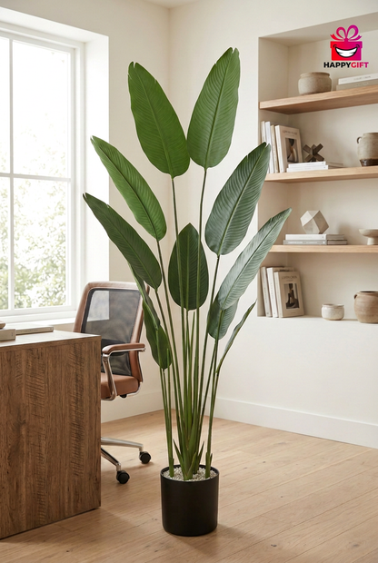 Tall Artificial Green Leaf Plant in Black Pot | Happy Gift HEIGHT 8 FT