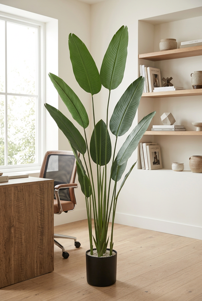 Tall Artificial Green Leaf Plant in Black Pot | Happy Gift HEIGHT 8 FT