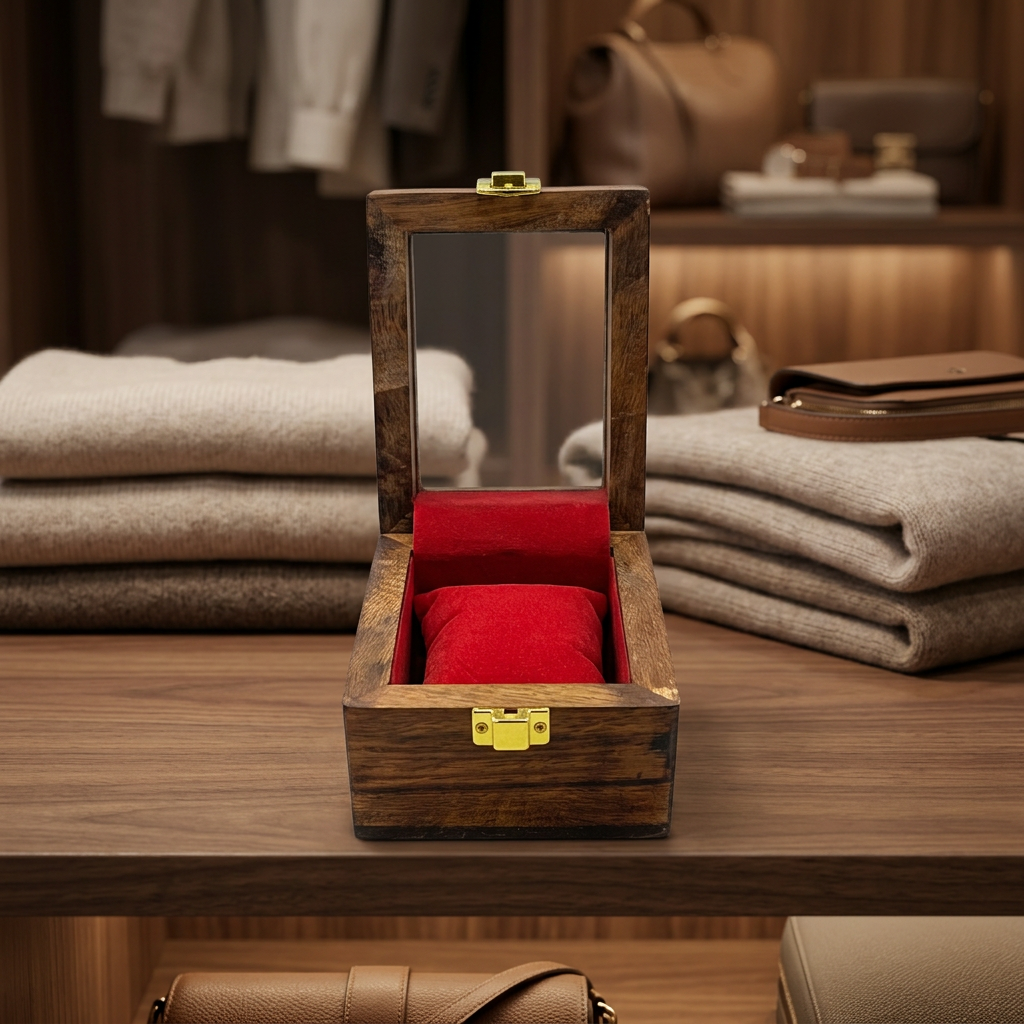 Single Wooden Watch Box with Glass Lid | Happy Gift