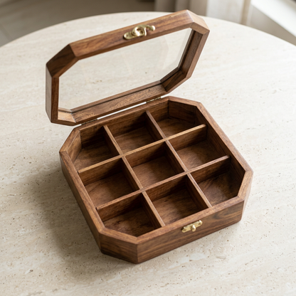 Wooden Kitchen Organizer Box with Glass Lid | Happy Gift