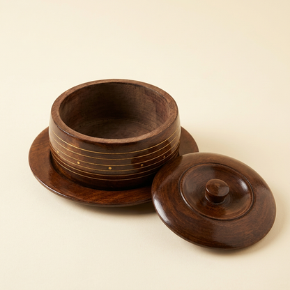 Round Wooden Container with Lid & Matching Plate | Happy Gift