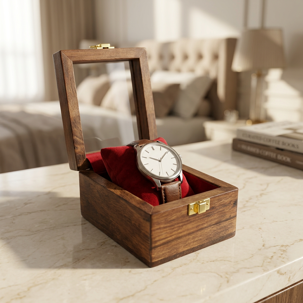 Single Wooden Watch Box with Glass Lid | Happy Gift