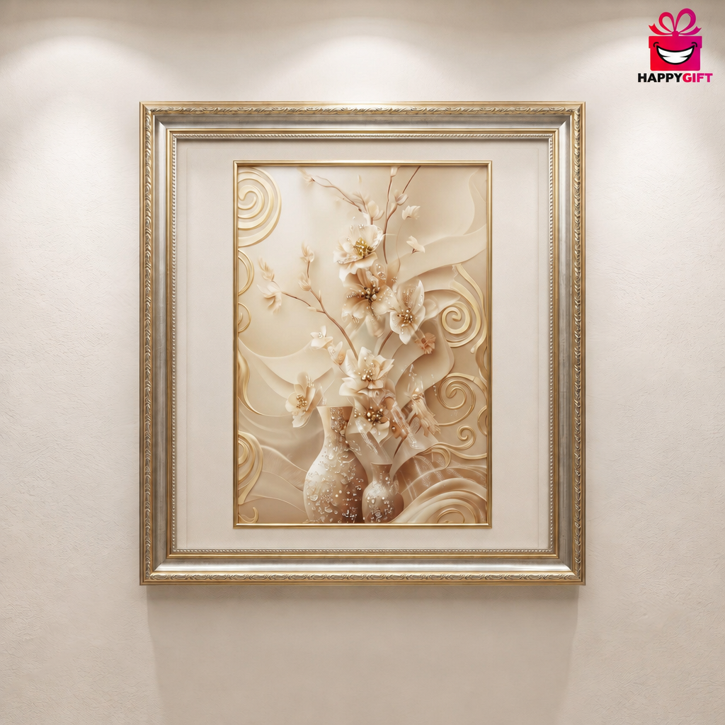 "Opulent Bloom" - Framed 3D Floral Art Print | HappyGift Home Decor