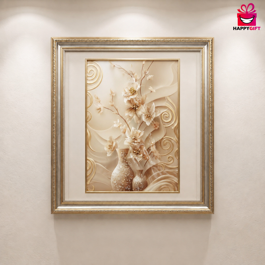 "Opulent Bloom" - Framed 3D Floral Art Print | HappyGift Home Decor