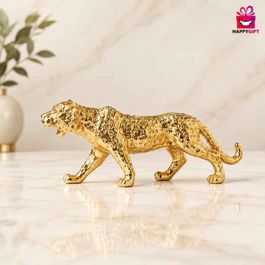 Opulent Hammered Gold Leopard Figurine - Luxury Animal Decor | HappyGift