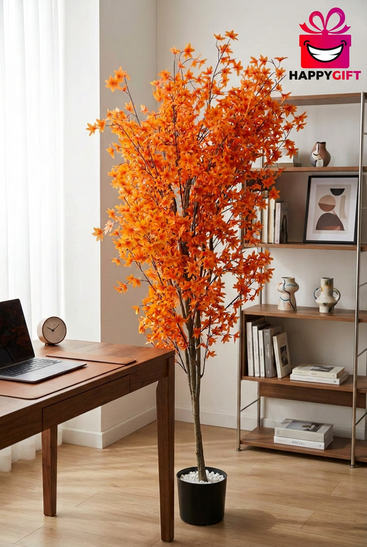 Artificial Orange Maple Leaf Tree in Black Pot | Happy Gift HEIGHT 6 FT