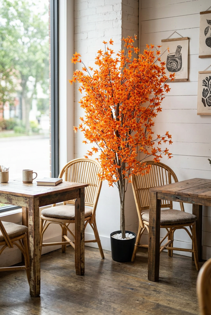 Artificial Orange Maple Leaf Tree in Black Pot | Happy Gift HEIGHT 6 FT