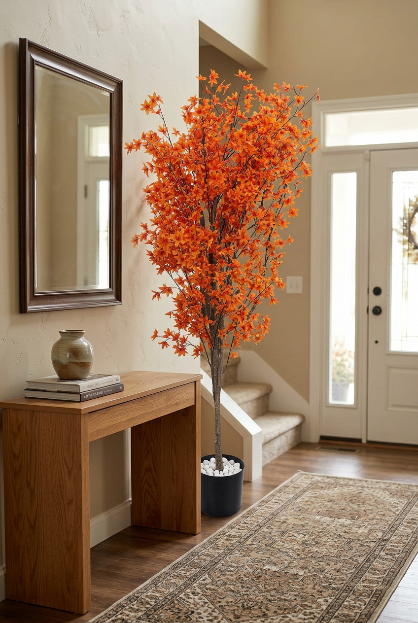 Artificial Orange Maple Leaf Tree in Black Pot | Happy Gift HEIGHT 6 FT