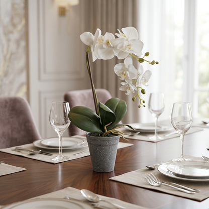 Artificial White Phalaenopsis Orchid in Grey Speckled Pot | Happy Gift