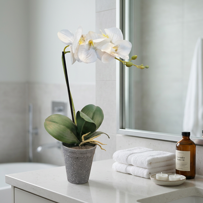 Artificial White Phalaenopsis Orchid in Grey Speckled Pot | Happy Gift