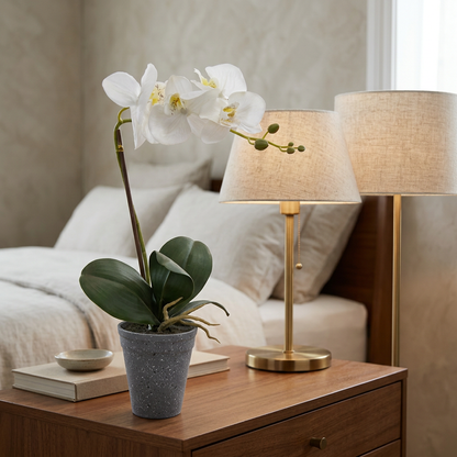 Artificial White Phalaenopsis Orchid in Grey Speckled Pot | Happy Gift