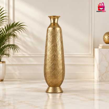 Ornate Hammered Gold Metal Floor Vase - Elegant Home Decor | HappyGift
