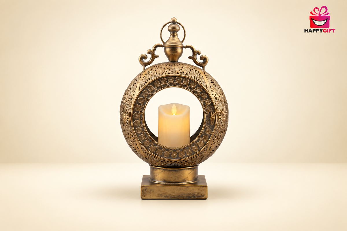 Ornate Moroccan-Style Filigree Lantern with LED Candle - Elegant Home Decor | HappyGift