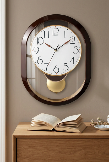 Oval Pendulum Wall Clock with Gold-Tone Accents – Happy Gift