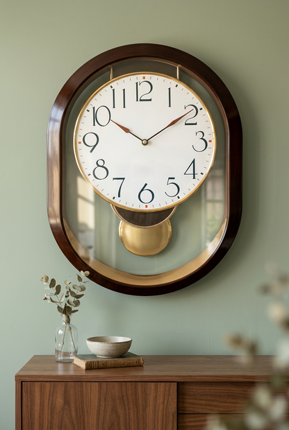 Oval Pendulum Wall Clock with Gold-Tone Accents – Happy Gift