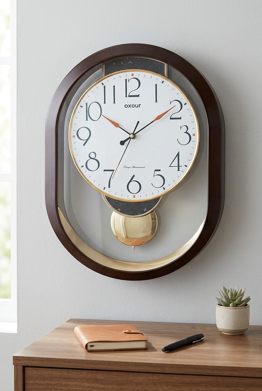 Oval Pendulum Wall Clock with Gold-Tone Accents – Happy Gift