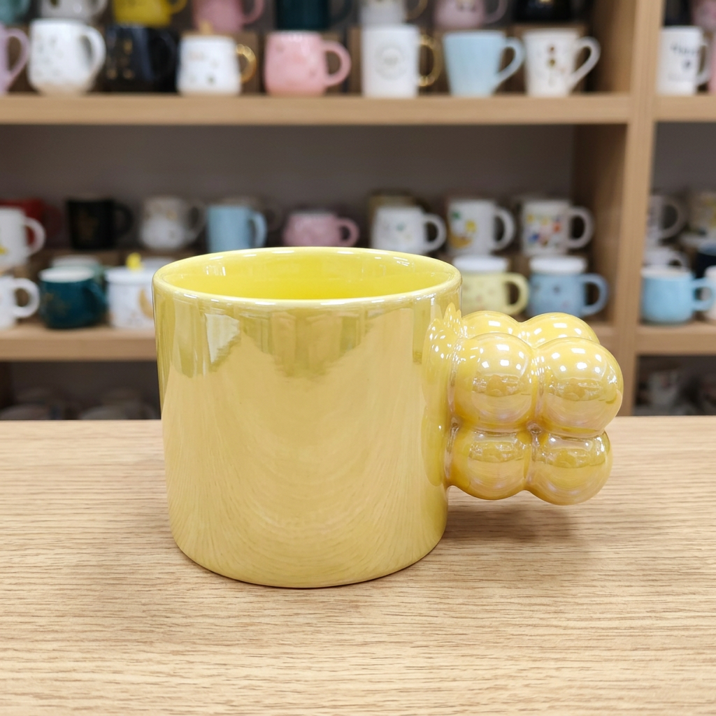 Pearl Yellow Bubble Handle Tea & Coffee Mug | Happy Gift