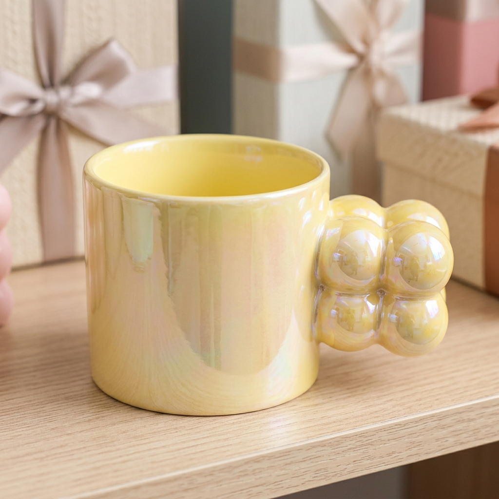 Pearl Yellow Bubble Handle Tea & Coffee Mug | Happy Gift