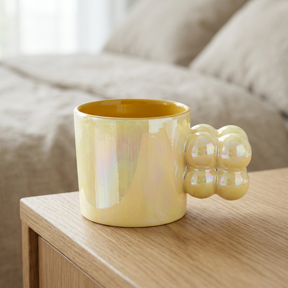 Pearl Yellow Bubble Handle Tea & Coffee Mug | Happy Gift