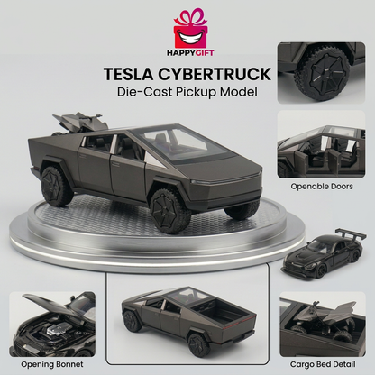 Tesla Cybertruck Gunmetal Die-Cast Pickup Model | Happy Gift