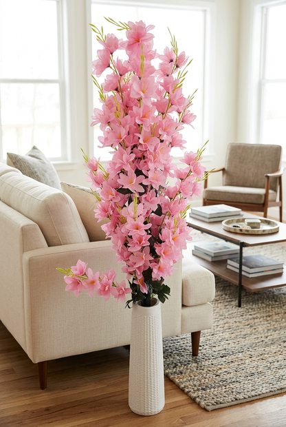 Pink Decorative Flower Arrangement with Tall White Vase | Happy Gift HEIGHT 4.5 FT