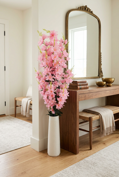 Pink Decorative Flower Arrangement with Tall White Vase | Happy Gift HEIGHT 4.5 FT