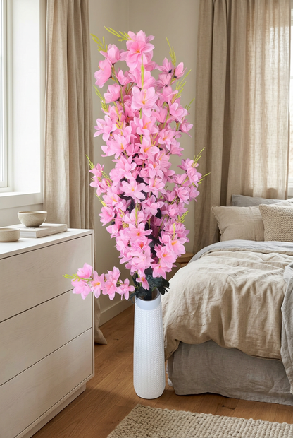 Pink Decorative Flower Arrangement with Tall White Vase | Happy Gift HEIGHT 4.5 FT