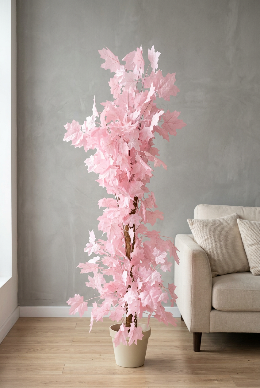 Pink Artificial Maple Leaf Tree for Home Décor – Happy Gift  Height 4.5 FT