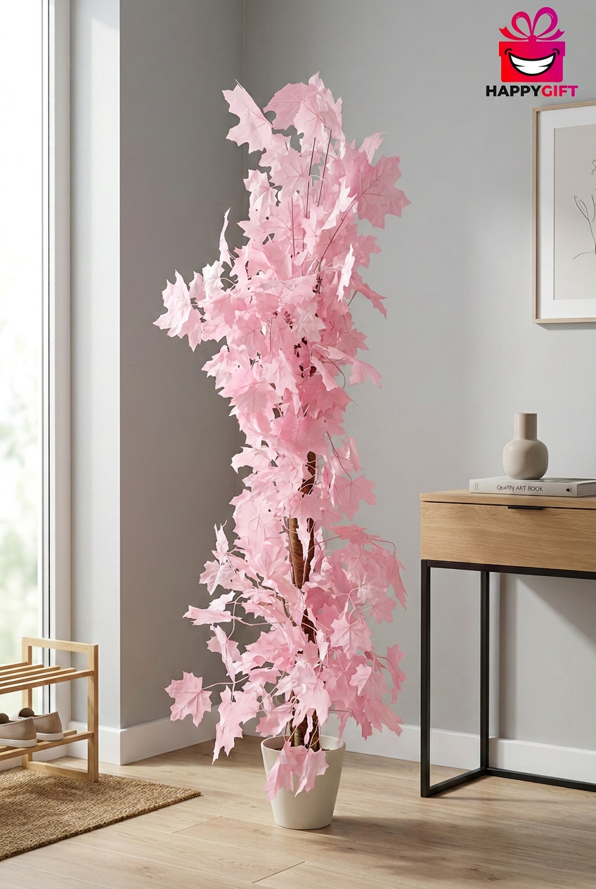 Pink Artificial Maple Leaf Tree for Home Décor – Happy Gift  Height 4.5 FT